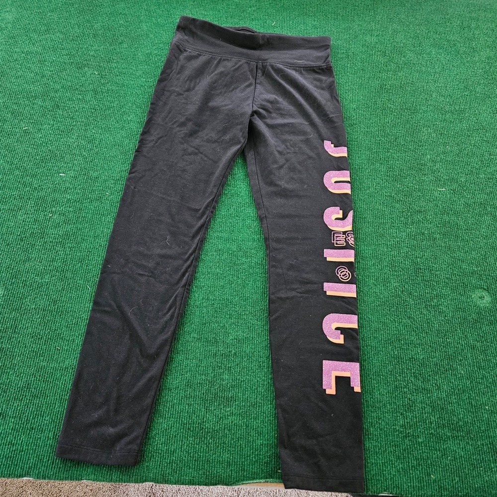 Justice Black Leggingsā Girls XL "EST 04" Graphic Print Logo Stretch Casual